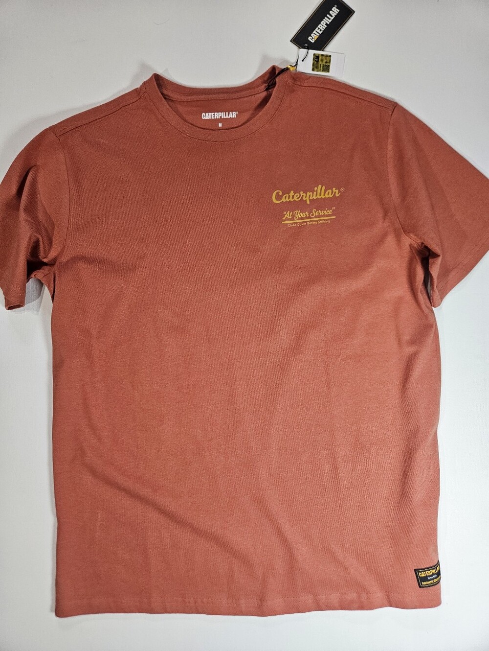 NWT Caterpillar Heavy Knit T-shirt Mens Medium Orange Yellow Logo Gorpcore
